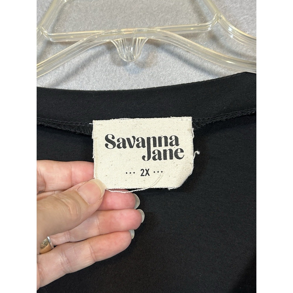 Savanna Jane Embroidered Top Sz 2XL Boho Floral Aztec V-Neck Short Sleeve Black - Picture 9 of 10